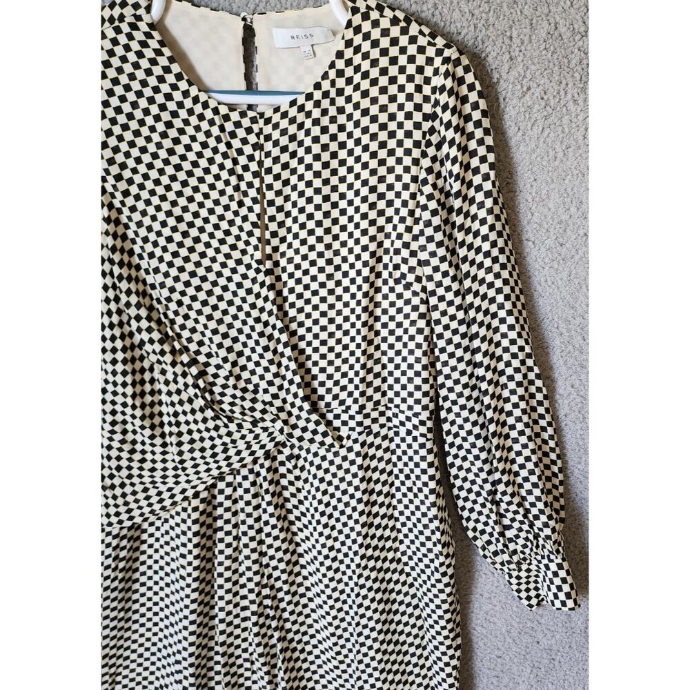 Reiss‎ Women's Sz 10 Dahlia Check Long Sleeve Dress Asymmetrical Hem Black/White - Picture 7 of 16